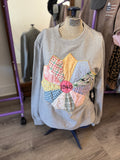 Hand embroidered quilt flower on  sweatshirt - XL