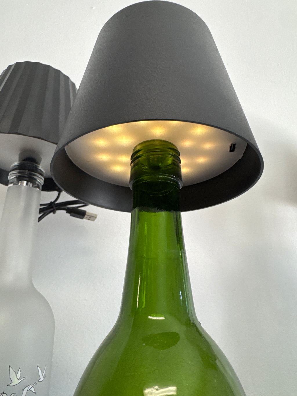 Green bottle and black lampshade rechargeable