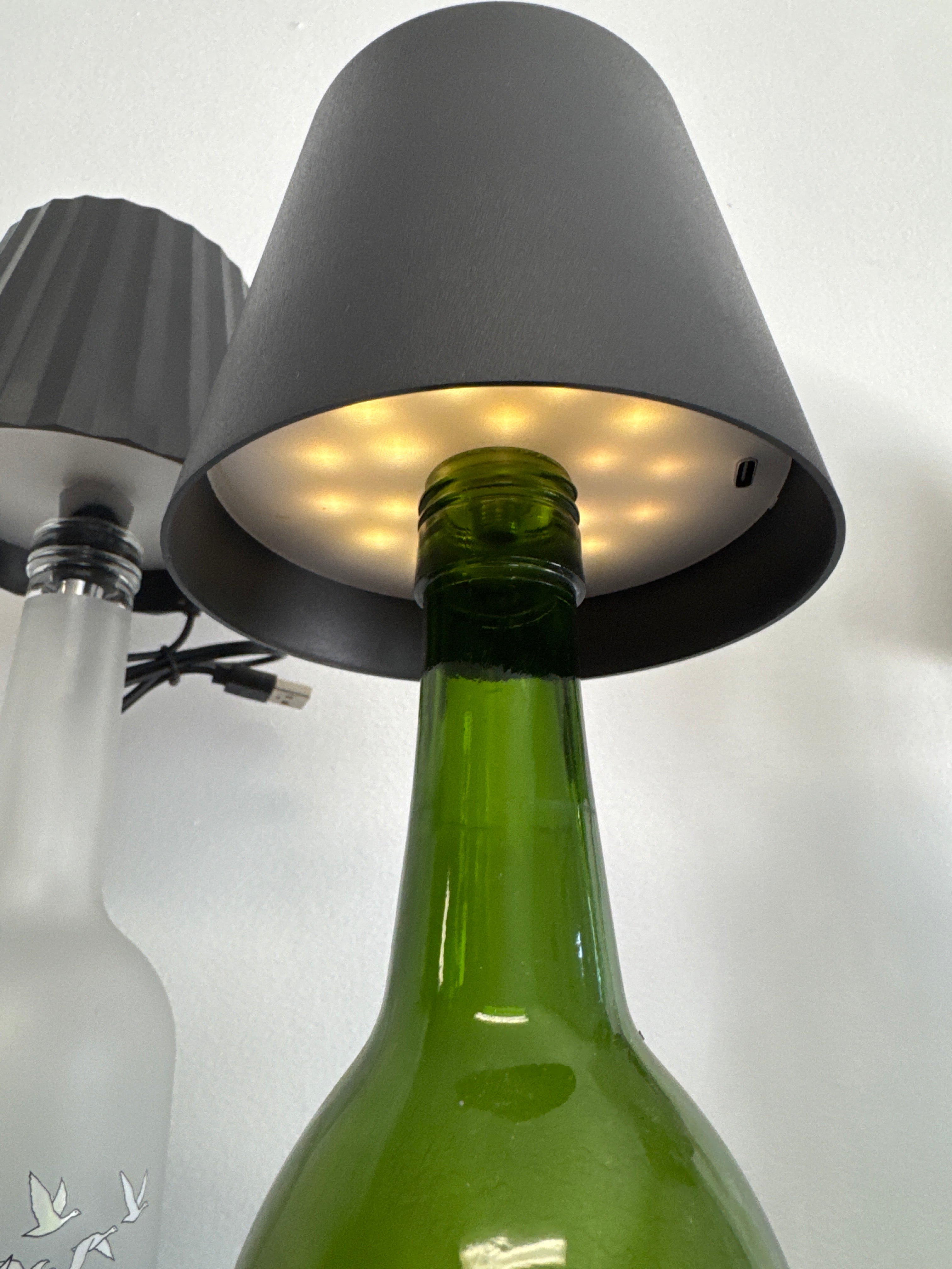 Green bottle and black lampshade rechargeable