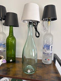Sea glass bottle with white lampshade