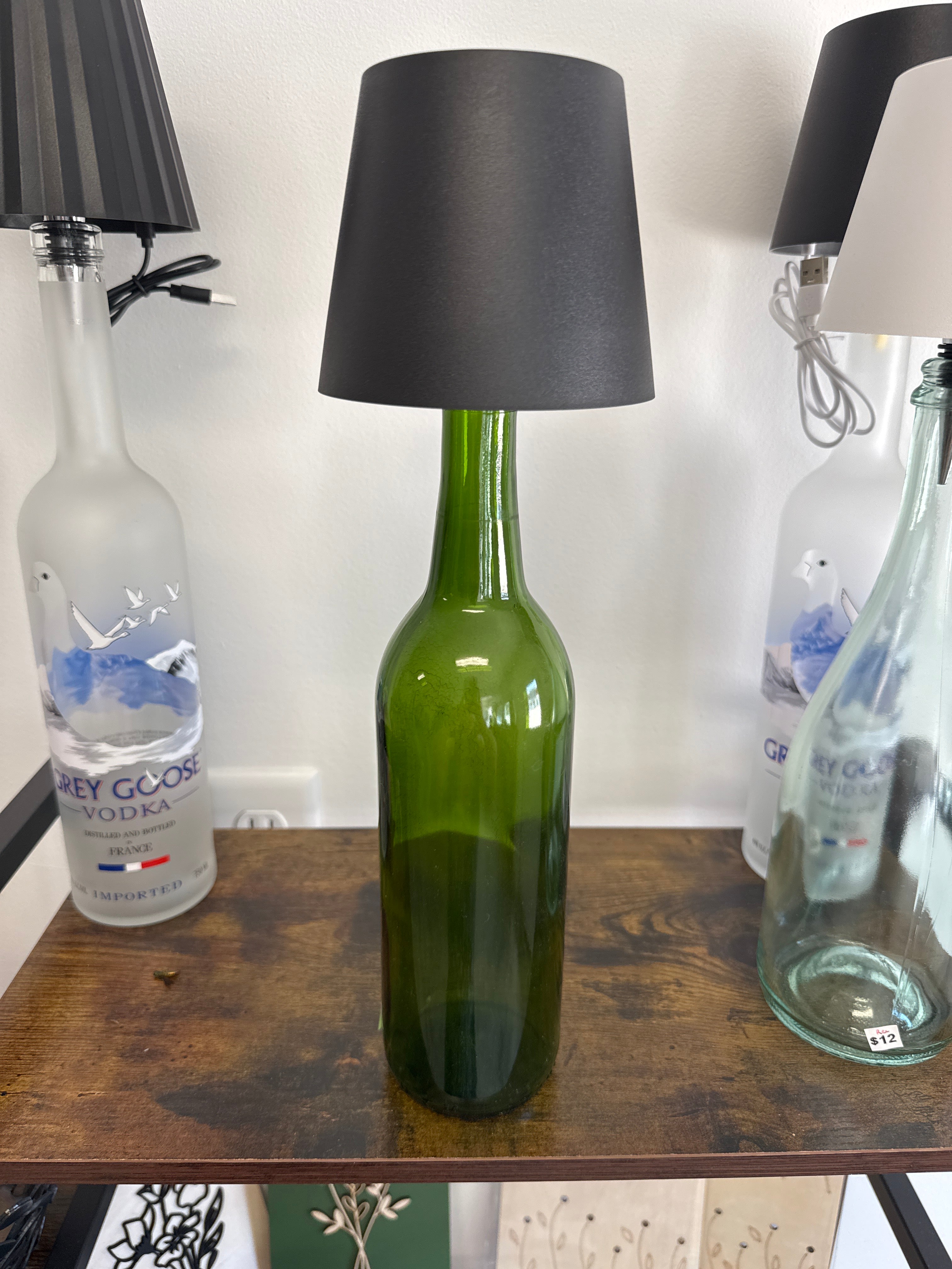 Green bottle and black lampshade rechargeable